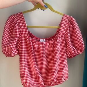 Sienna Sky Gingham Puff sleeve crop top size S